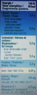 Soya drink calcio nutrition facts table