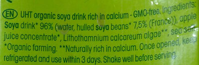 Leche Soja Calcio 1LT Sojade ingredients label