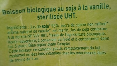So soja ! Vanille ingredients label