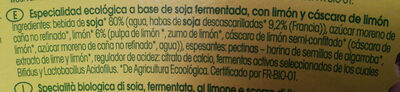 Sojade Lemon ingredients label