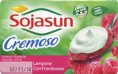 Postre de soja cremoso con frambuesa front packaging