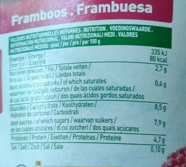 So Soja ! à la grecque framboise nutrition facts table