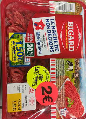 Steack Haché Pur Boeuf Bigard, 20%mg 350g