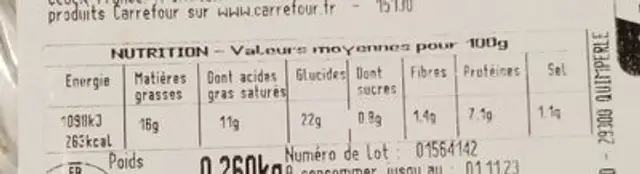 Bouchées Fruits de mer nutrition facts table