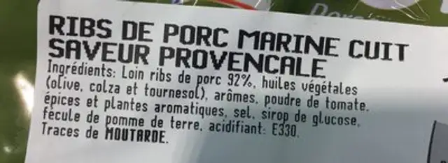 Barbecue Ribs ingredients label