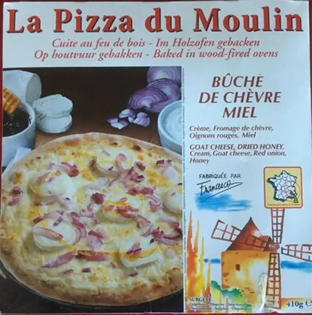 La Pizza du Moulin Bûche de chèvre miel front packaging