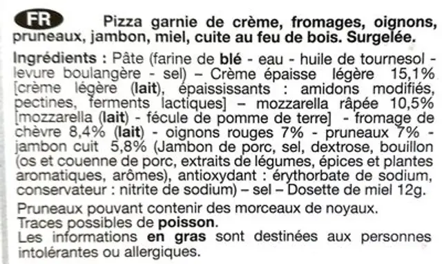 La Pizza du Moulin Bûche de chèvre miel ingredients label