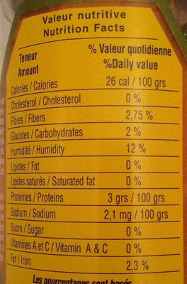 Trompettes des morts nutrition facts table