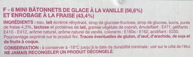 Glaces vanille fraise Barbie ingredients label