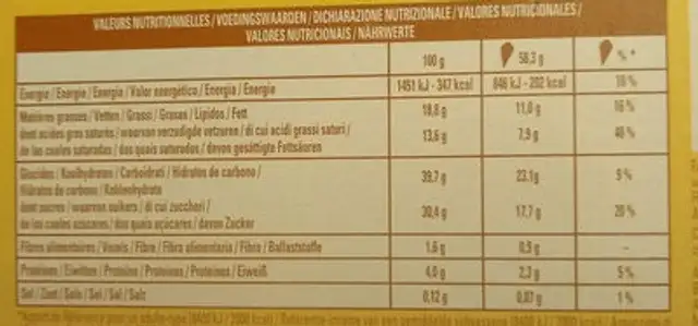 Cônes glace au cacao miel & morceaux de chocolat au lait nutrition facts table