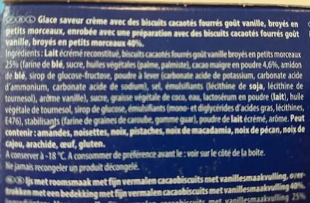 Mini batonnets oreo ingredients label