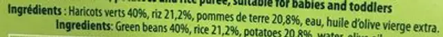 Haricots Verts ingredients label