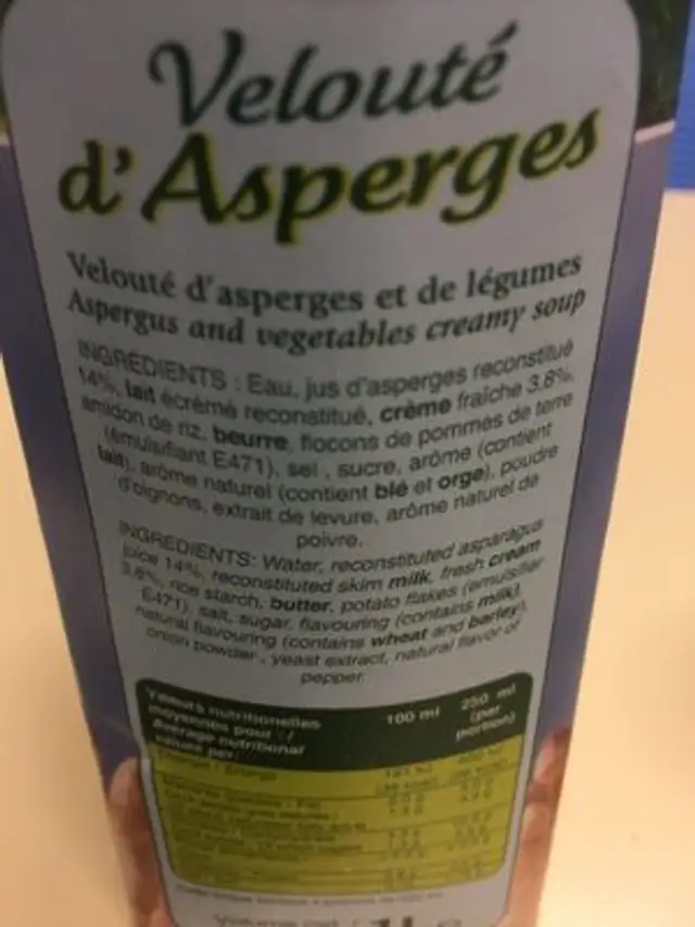 Velouté D'asperges ingredients label