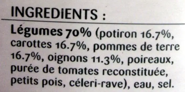 La Potagère légumes nature ! ingredients label