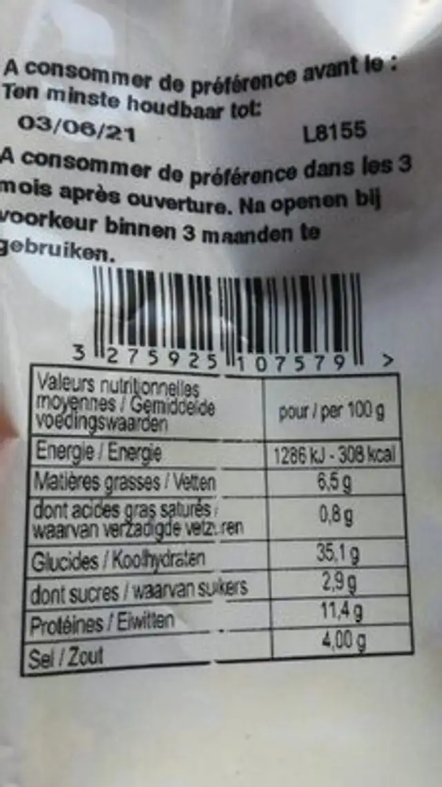 Poudre de curry nutrition facts table