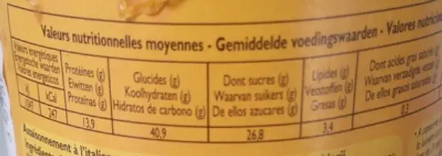Mélange italien nutrition facts table