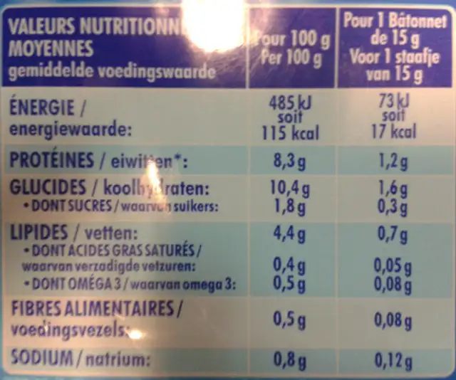 Bâtonnets Pleine Saveur (30 bâtonnets) nutrition facts table
