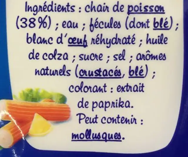 Coraya bâtonnets saveur ingredients label