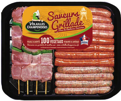 Plateau panaché : brochettes de dinde + mix saucisses de dinde