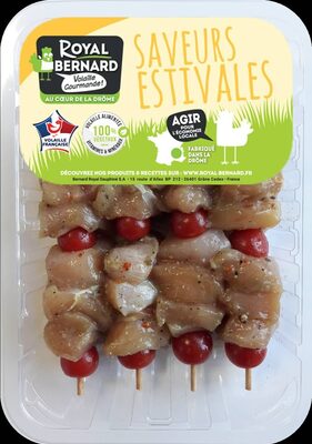 4 Brochettes de Filet de Poulet mariné aux 3 poivres et tomate cerise