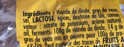 Saucisson sec de dinde ingredients label