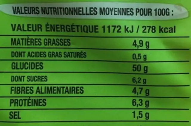 Pain de mie a la farine compléte nutrition facts table