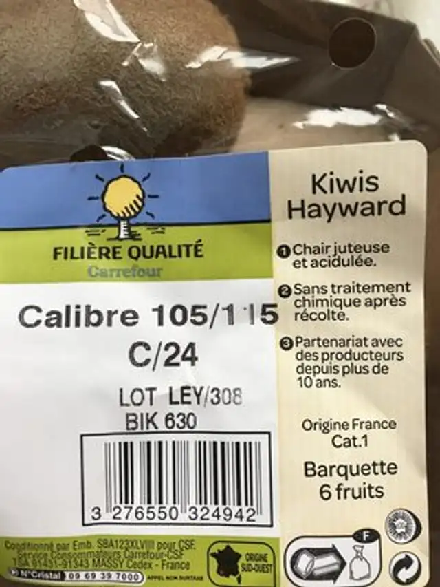 Kiwis Hayward ingredients label