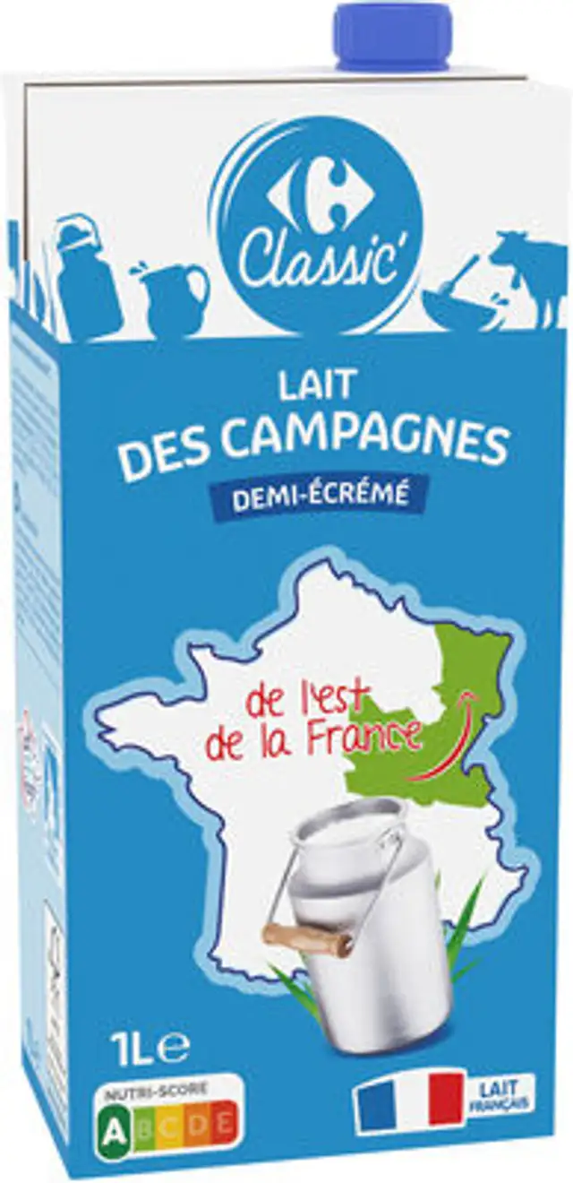 Lait des campagnes du nord de la France demi-écrémé front packaging
