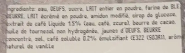 Eclair cafe ingredients label