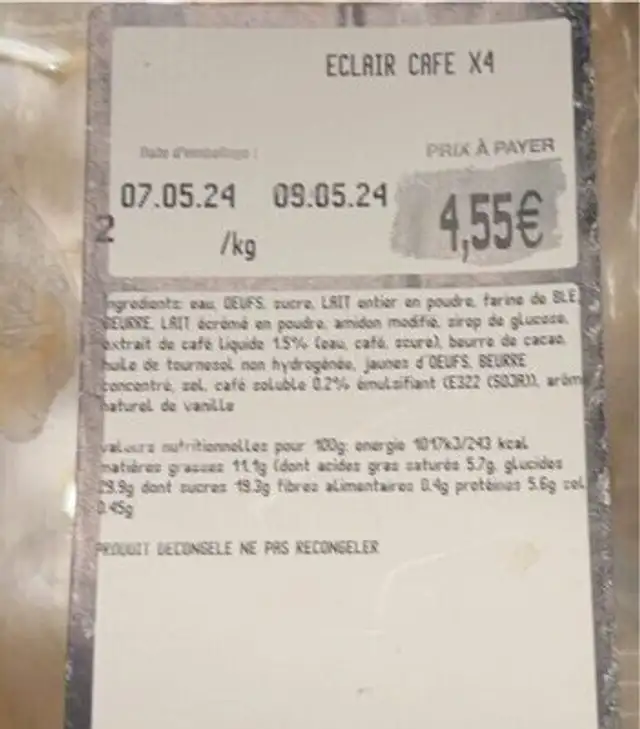 Eclair cafe nutrition facts table