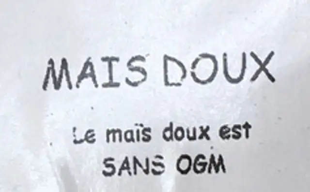 Maïs doux ingredients label