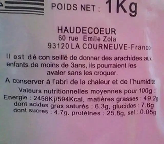 Cacahuètes Crues Avec Peau nutrition facts table