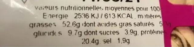 Pistaches grillees salees nutrition facts table