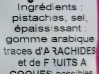 Pistaches ingredients label