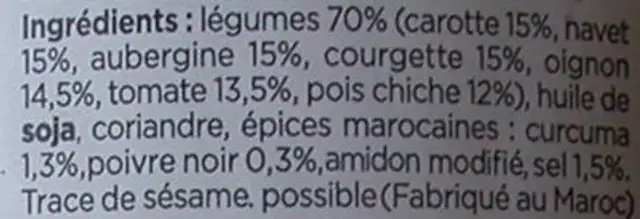 7 légumes cuisinés pour couscous ingredients label