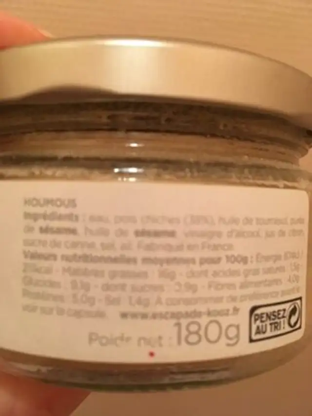Houmous ingredients label