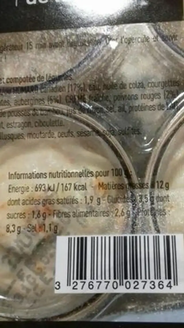 Verrine A'pero écrevisses  homard ingredients label
