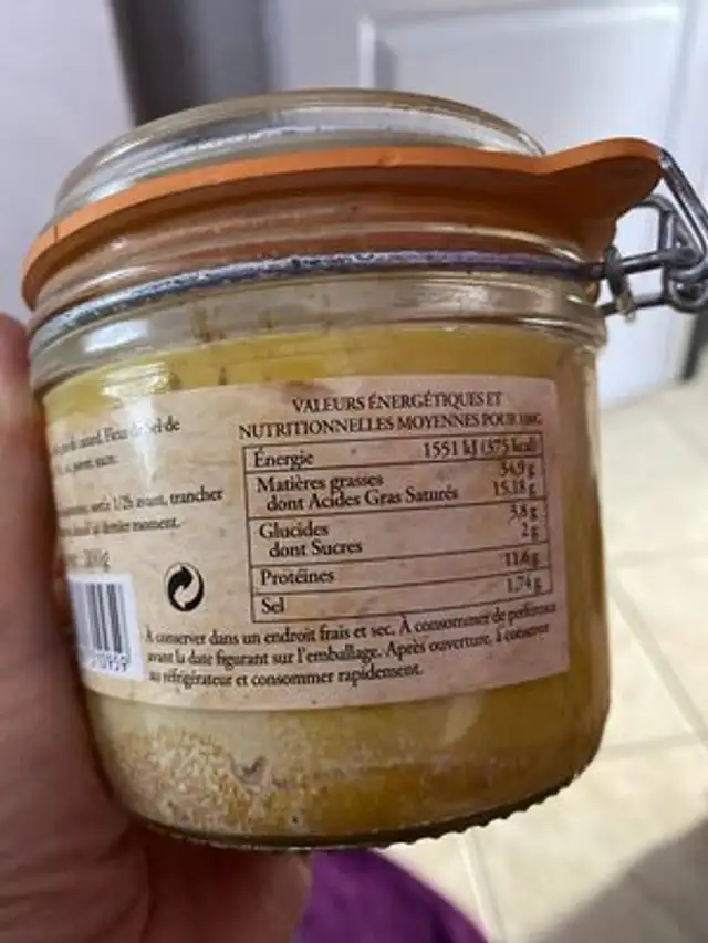 Foie gras de canard entier du sud- ouest nutrition facts table