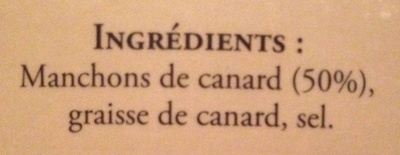 Manchons de canard confits ingredients label