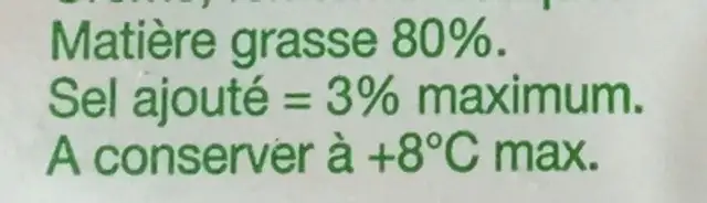 Beurre demi-sel Ma Région nutrition facts table