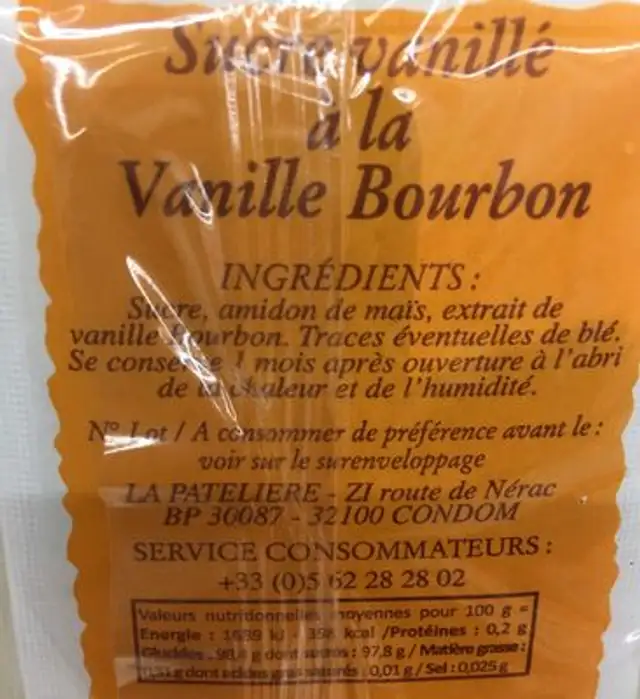Sucre Vanillé à La Vanille Naturelle Bourbon ingredients label