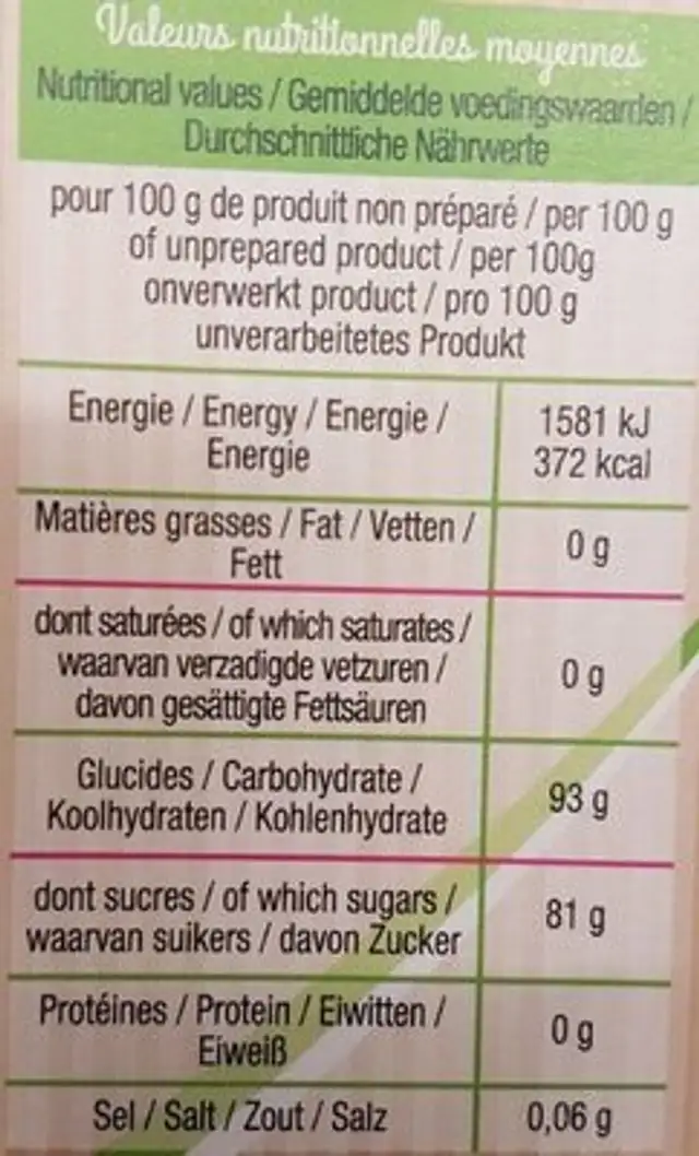 Entremets vanille nutrition facts table