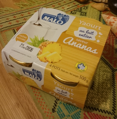 Yaourt au lait entier saveur ananas front packaging