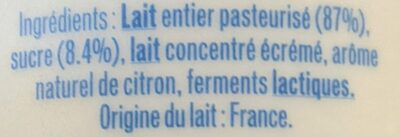 Yaourt au lait entier saveur citron ingredients label