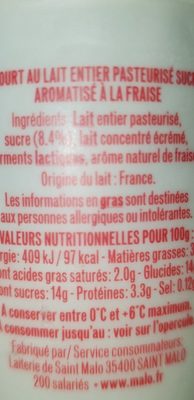 Yaourt au lait entier saveur fraise ingredients label