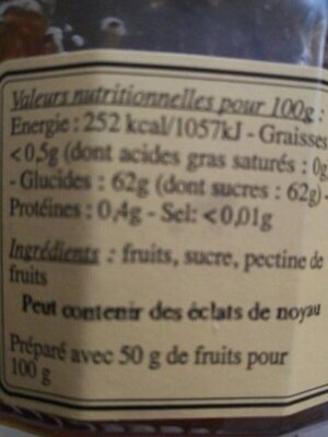 Confiture de Mirabelles nutrition facts table