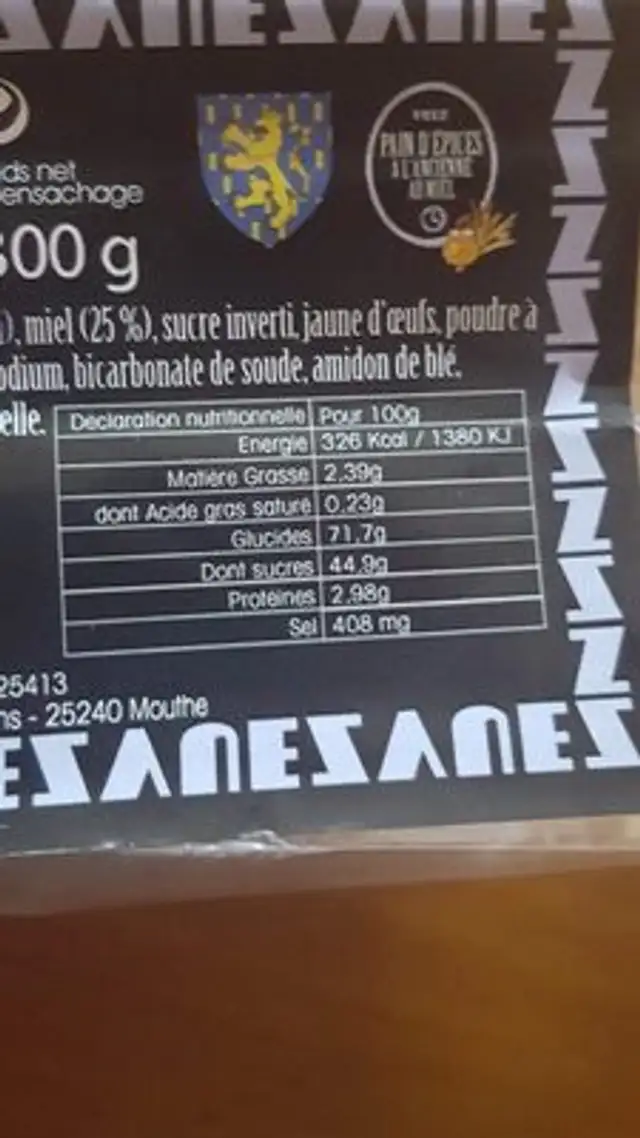 Pain d'épices à l'ancienne au miel ingredients label