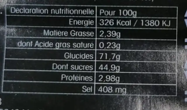 Pain d'épices à l'ancienne au miel nutrition facts table