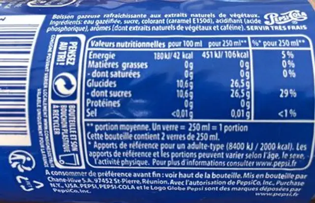 Pepsi ingredients label