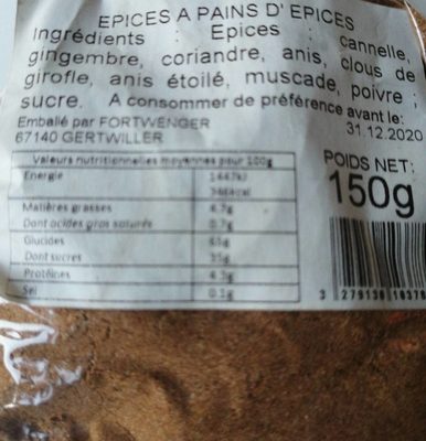Épices à pain d'épices front packaging